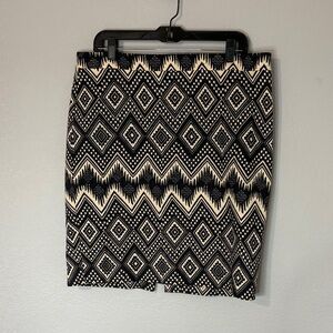 J Crew The Pencil Skirt Aztec Print Cotton Skirt 12 Blue